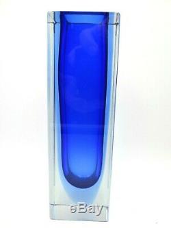 Poli seguso era Murano block cut sommerso blue in blue art glass faceted vase