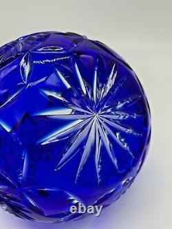 Polish Cut To Clear Basket Rose Bowl Cobalt Blue Lead Crystal Vintage Hobstar 5