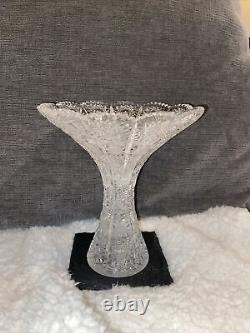 Queen Lace Bohemian Cut Crystal Flared Funnel Vase Centerpiece Czech Republic 6