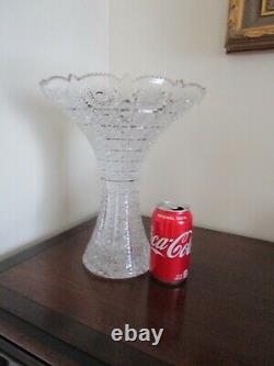 Queen Lace Bohemian Czech Hand Cut Crystal Vase 12 H 10 1/4 W Flared Vintage
