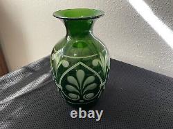 RARE 1920 Antique, Signed LIBBEY Cut To Clear, Green Glass Vase