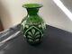 Rare 1920 Antique, Signed Libbey Cut To Clear, Green Glass Vase