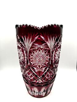 ROYAL HAPSBURG 24% Lead Crystal Cranberry Cut to Clear Vase (200/500) Czechia