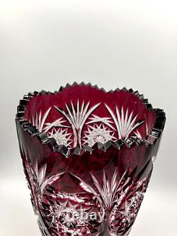 ROYAL HAPSBURG 24% Lead Crystal Cranberry Cut to Clear Vase (200/500) Czechia