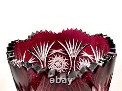 ROYAL HAPSBURG 24% Lead Crystal Cranberry Cut to Clear Vase (200/500) Czechia