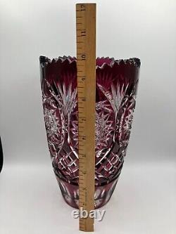 ROYAL HAPSBURG 24% Lead Crystal Cranberry Cut to Clear Vase (200/500) Czechia