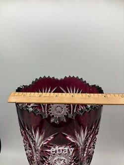 ROYAL HAPSBURG 24% Lead Crystal Cranberry Cut to Clear Vase (200/500) Czechia