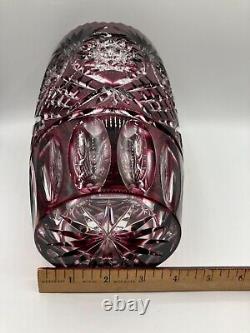 ROYAL HAPSBURG 24% Lead Crystal Cranberry Cut to Clear Vase (200/500) Czechia