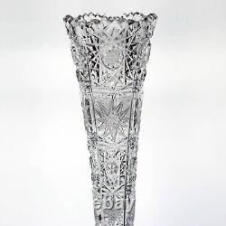 RTG Bohemia Crystal Queens Lace Cut Corset Bud Vase, Vintage Hand Cut 11 5/8