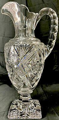 Rare 14.5 Antique Abp J. Hoare Heavy Deeply Cut Cut Glass Pitcher Ewer Vase