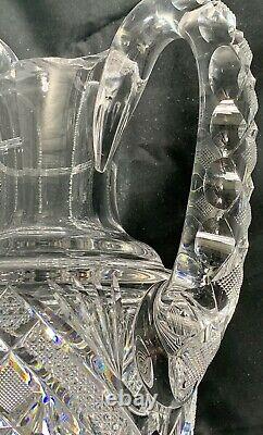 Rare 14.5 Antique Abp J. Hoare Heavy Deeply Cut Cut Glass Pitcher Ewer Vase