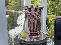 Rare 5kg Heavy 14 Cut Clear Ruby Vase Czech Bohemia Ceasar Crystal Hobnail Mint
