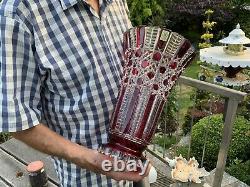 Rare 5kg Heavy 14 Cut Clear Ruby Vase Czech Bohemia Ceasar Crystal Hobnail Mint