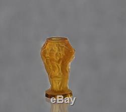 Rare ART DECO Crystal Small Vintage Vase Czech Bohemian Hand Cut Glass Orange