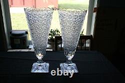 Rare American Brilliant Cut Glass ABP Huge Pair of Russian Pattern Fan Vases