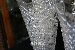 Rare American Brilliant Cut Glass ABP Huge Pair of Russian Pattern Fan Vases