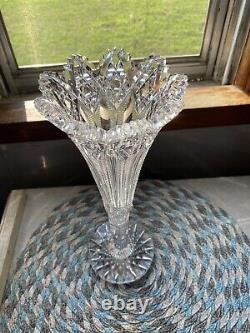 Rare American Brilliant Period Hawkes 12 Cut Crystal Trumpet Vase