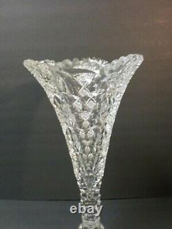 Rare American Brilliant Period Hawkes QUEENS 13.75 Cut Glass Vase