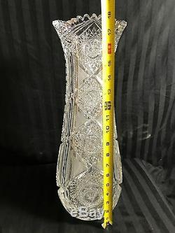 Rare Antique Abp J. Hoare Acme Pattern Superior Heavy Thick 181/2 Cut Glass Vase