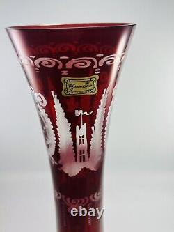 Rare Antique Bohemian Czech Egermann Cut to Clear Ruby Art Glass Vase 11.5