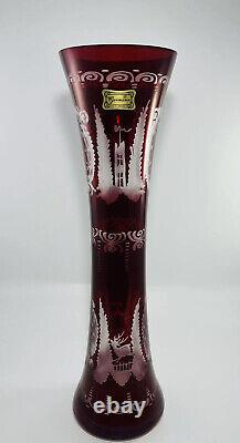 Rare Antique Bohemian Czech Egermann Cut to Clear Ruby Art Glass Vase 11.5