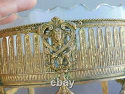 Rare Antique French Jardiniere Cut Crystal Gilt Bronze Footed Dish Bowl France