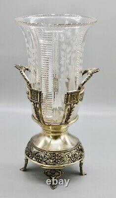 Rare Antique Meriden B Company Silverplate Epergne Cut Intaglio Glass Vase C1886