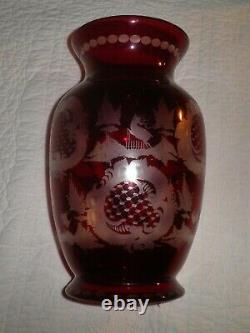 Rare Enormous ANTIQUE EGERMANN crystal STAG DEER ELK ruby red cut to clear Vase