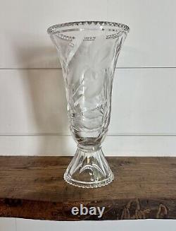 Rare HAWKES Gravic Cut Satin'Iris' Glass Footed Vase-Signed