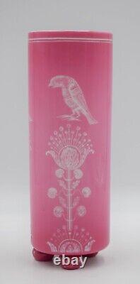 Rare Stevens & Williams Pink Cased Cut & Engraved Glass Egyptian Motif Vase