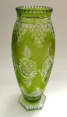 Rare VASE Val Saint Lambert EVIAN 1926 design Joseph SIMON satiné VERT cut Glass