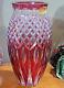Rare Val St Lambert Large Cranberry Rub Cut2clear Crystal Vase Signed 12