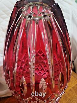 Rare Val St Lambert Large Cranberry Rub Cut2Clear Crystal Vase Signed 12
