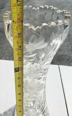 Rare Very Tall 16 Large Cut Crystal/Glass Corset Vase Daisy Daisies Antique