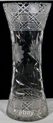 Rare! Vintage American Brilliant Cut 14 Tall Cut Crystal Glass Trumpet Vase