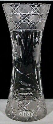 Rare! Vintage American Brilliant Cut 14 Tall Cut Crystal Glass Trumpet Vase