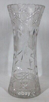 Rare! Vintage American Brilliant Cut 14 Tall Cut Crystal Glass Trumpet Vase