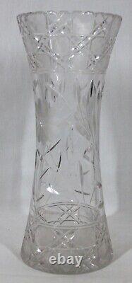 Rare! Vintage American Brilliant Cut 14 Tall Cut Crystal Glass Trumpet Vase