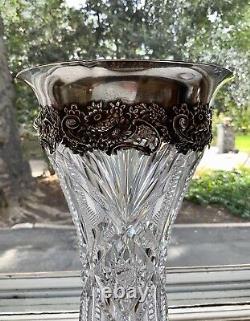 Redlich & Co Sterling Silver American Brilliant 12.5 Cut Glass Vase c. 1898 117X