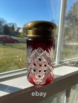 Ruby Overlay Cut To Clear Crystal Sugar Shaker Val St Lambert c1900 Patt. HF 16