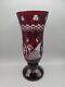 Ruby Red Stained Glass Vase Cut To Clear Design 9.5