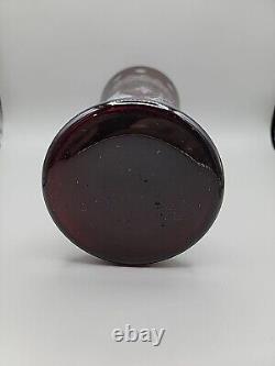 Ruby Red Stained Glass Vase Cut To Clear Design 9.5