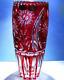 Schonborner Red Crystal Vase Hand Cut To Clear Overlay Cased Glass Germany