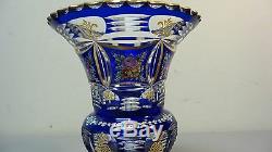 STUNNING COBALT CUT-TO-CLEAR MOSER BOHEMIAN 7.25 ENAMELED CRYSTAL VASE, c. 1880s