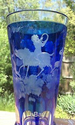Scarce Intaglio Cut Glass Vase Mythological Pan Figure Moser Bohemian