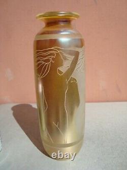 Seven Correia Gold Cut Back to Opaque 9.5 Art Deco Nudes Vase
