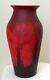 Signed Art Deco Muller Freres Red Cameo Cut Vase Deer In Forest Art Glass