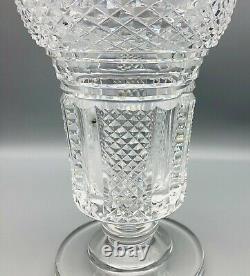 Signed Waterford Cut Crystal Pedestal Vase withTop Fan Edge & Diamond Pattern