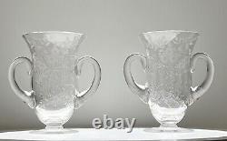 Sinclaire Cut Glass Etched Two Handle Matching Vases
