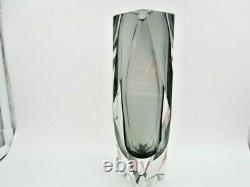 Space age geometric Murano sommerso grey futuristic prism cut faceted glass vase